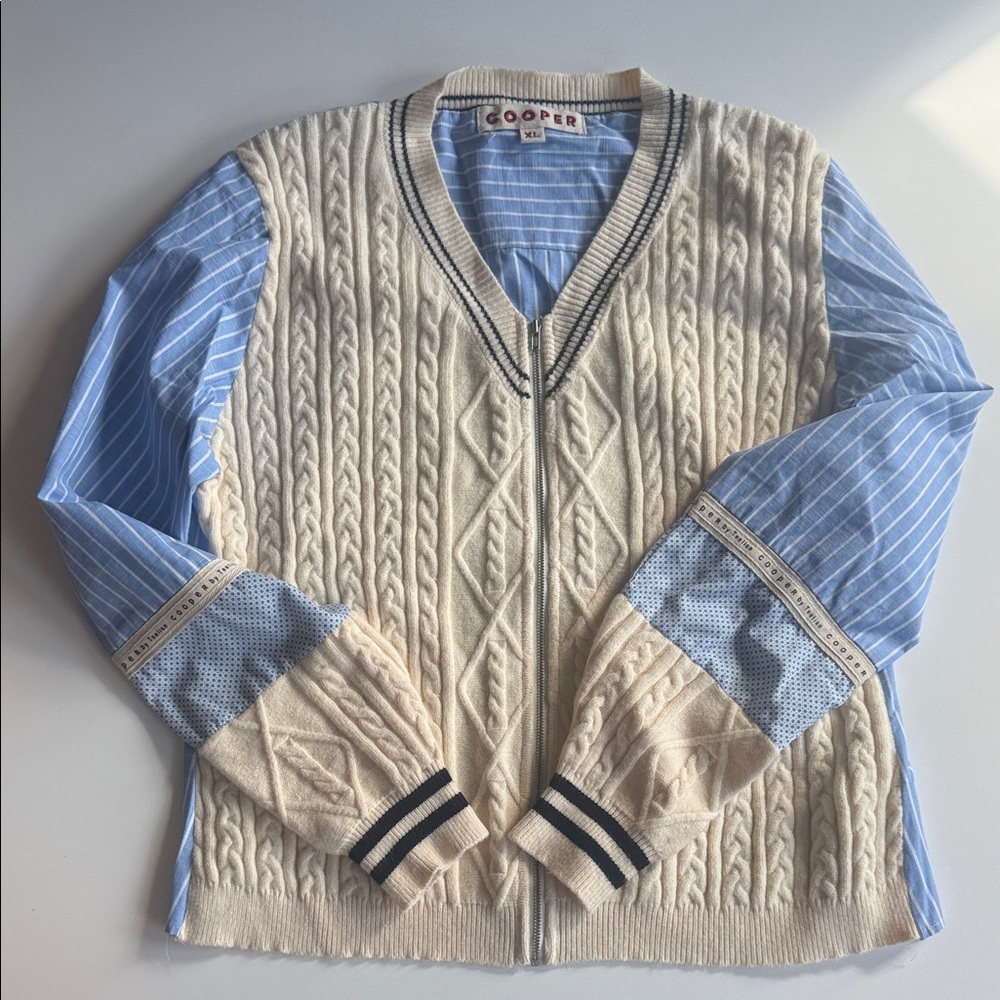 Cooper by Trelise Mixed Cream Cable Knit and Blue Stripe  Cardigan XL